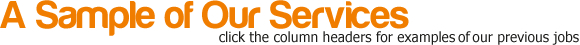 A sample of our services - click the column headers for more information